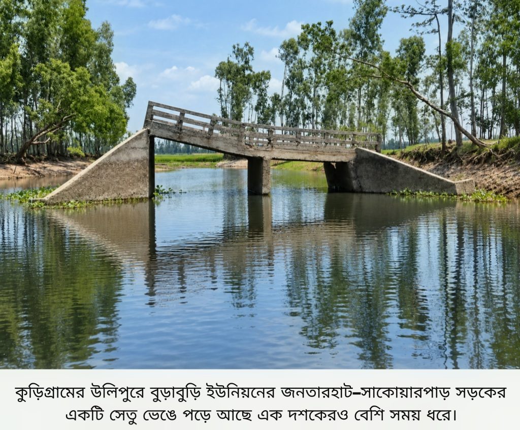 উলিপুরে এক দশক ধরে সেতু ভাঙা: ৭ গ্রামের ১০ হাজার মানুষ দুর্ভোগে